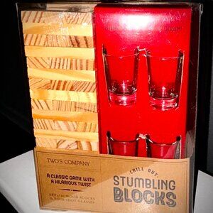 Two's Company Classic Drinking Game Stumbling Blocks Shot Glasses & Wood Blocks
